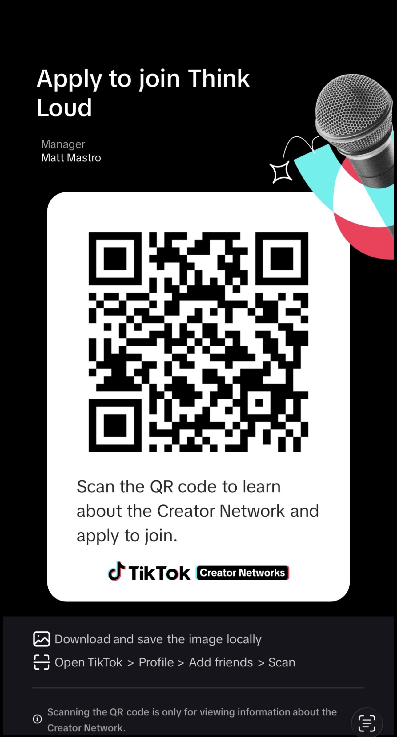 Scan to apply to Think Loud Creator Network